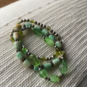 Boho beaded wrist bracelet in emerald green